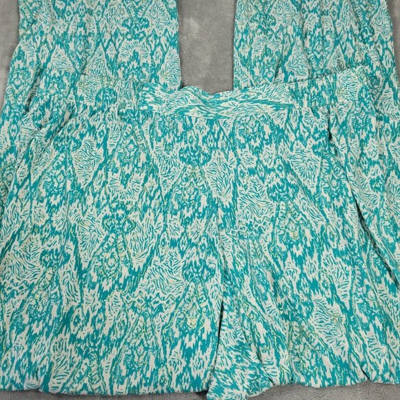 Iman Womens Pants 2X Plus Long Palazzo Pull On Blue Watercolor WAT64E - Picture 3 of 8
